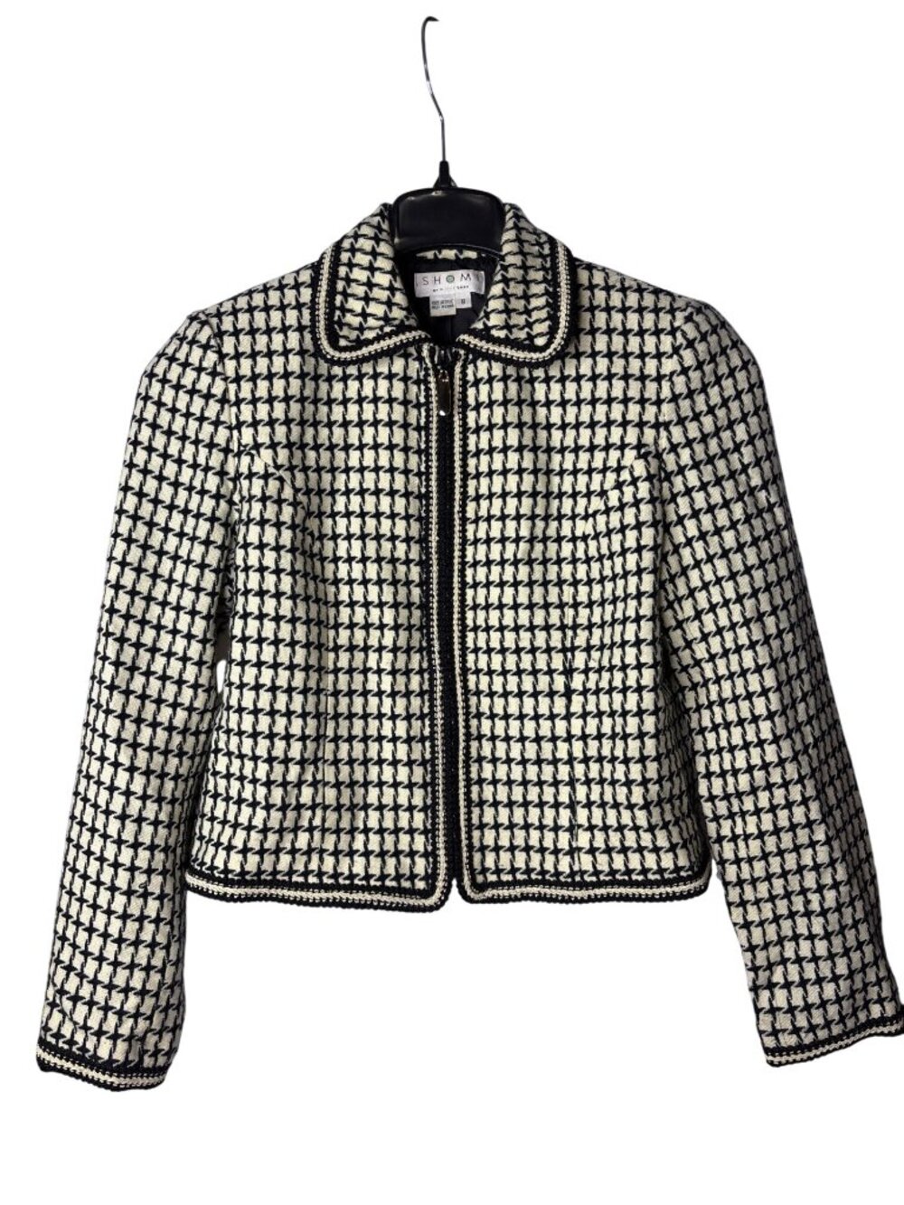 Vtg Shomi By Millie Shor Cropped Blazer 8 Full Zip Acrylic Shoulder Pads Lined